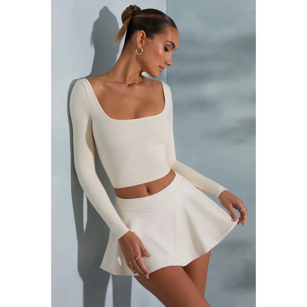 NWT Oh Polly Mia Pull On High Waisted A-Line Mini Skort Ivory Women's Size 10